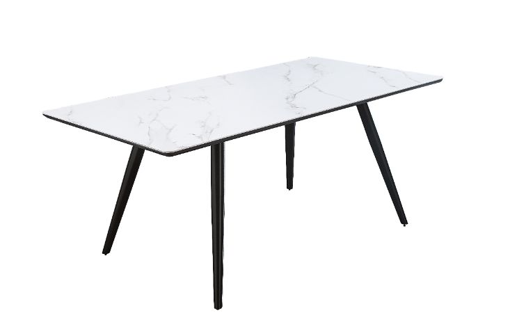 Caspian White Printed Faux Marble Top & Black Finish Dining Table