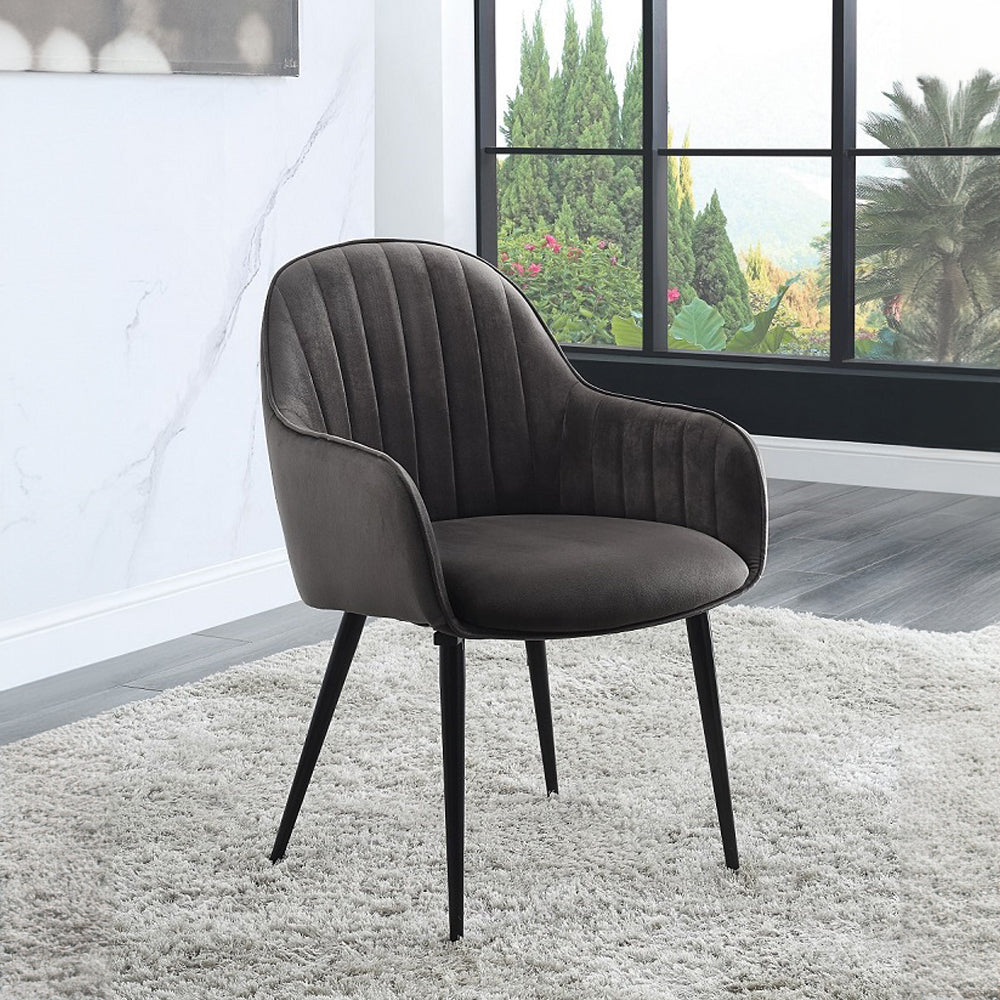 Caspian Dark Gray Fabric & Black Finish Side Chair (Set-2)