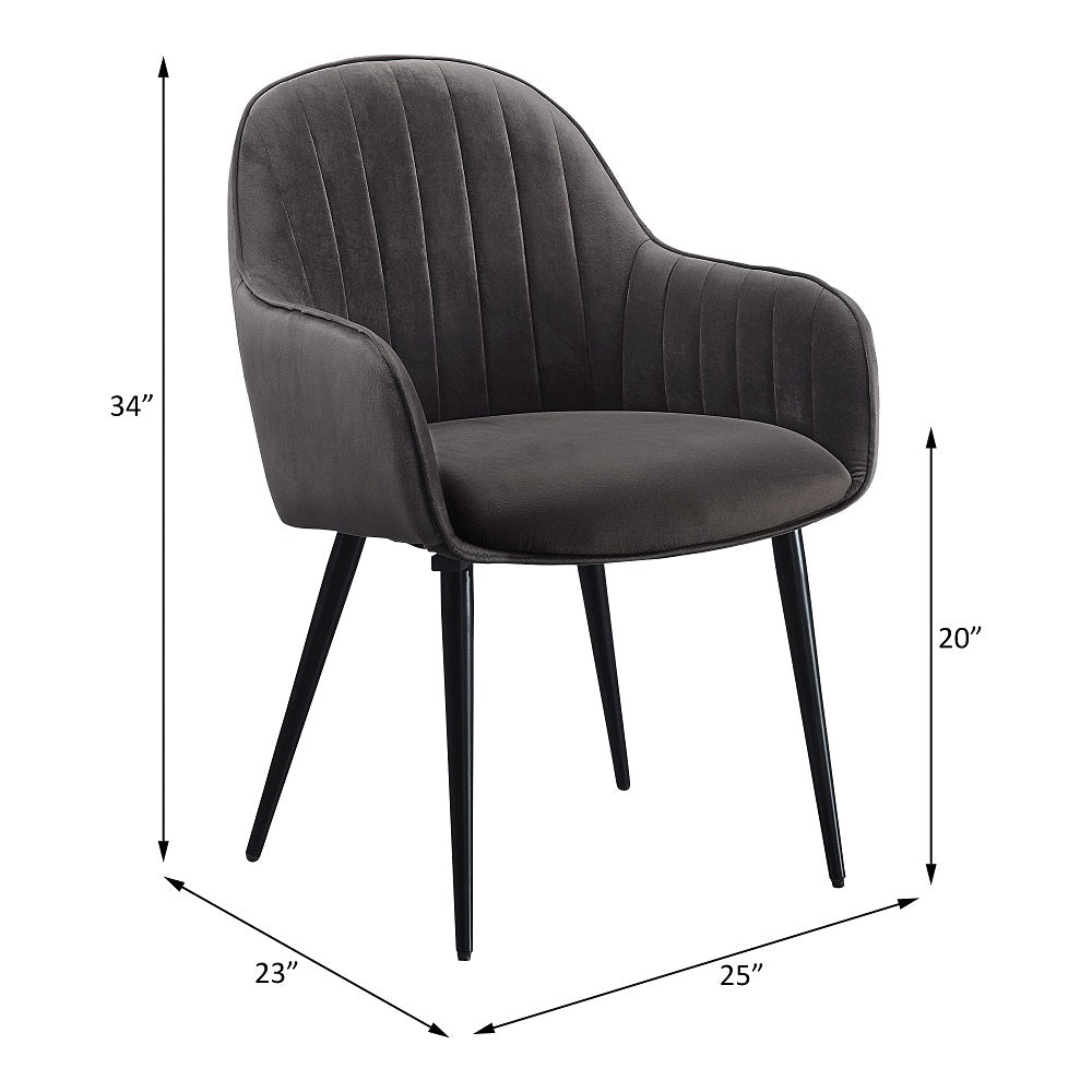 Caspian Dark Gray Fabric & Black Finish Side Chair (Set-2)