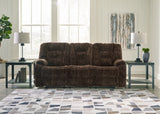 Soundwave Chocolate Reclining Sofa With Drop Down Table