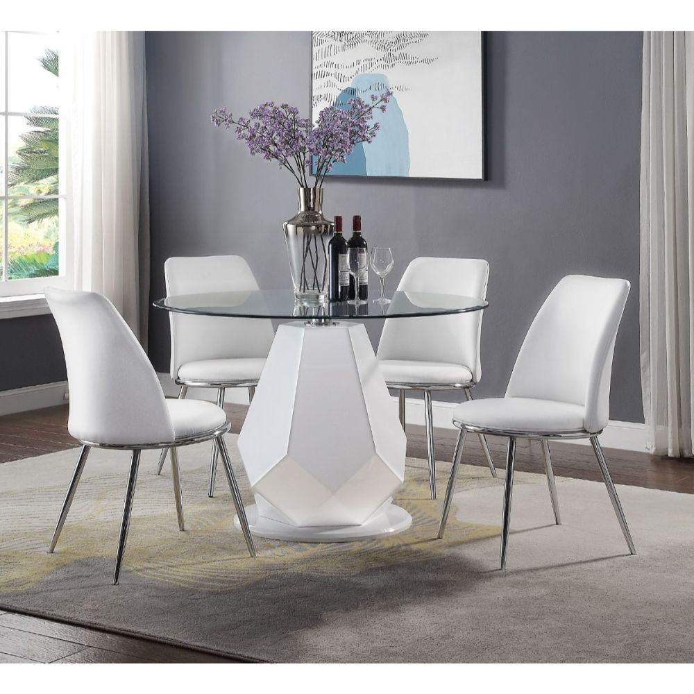 Chara Clear Glass Top & White High Gloss Finish Dining Table