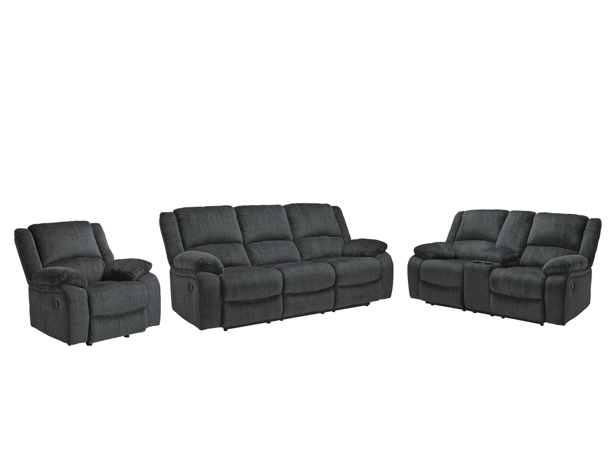 Draycoll Slate Reclining Sofa, Loveseat And Recliner