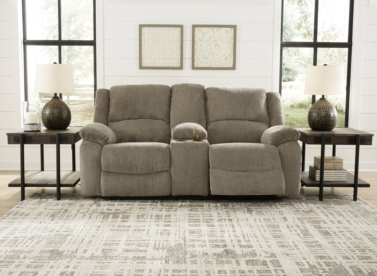 Draycoll Pewter Reclining Loveseat With Console