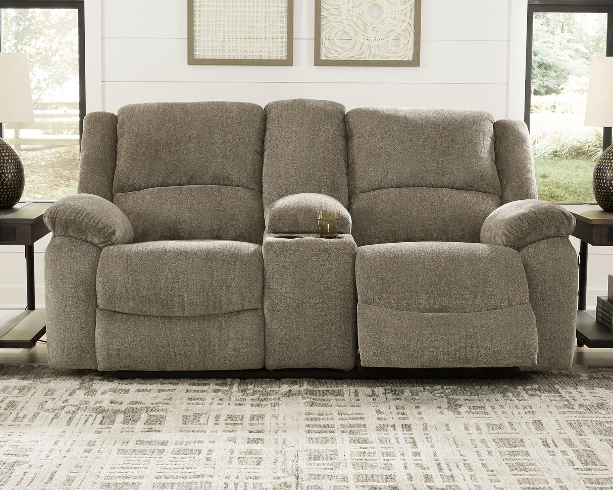 Draycoll Pewter Reclining Loveseat With Console