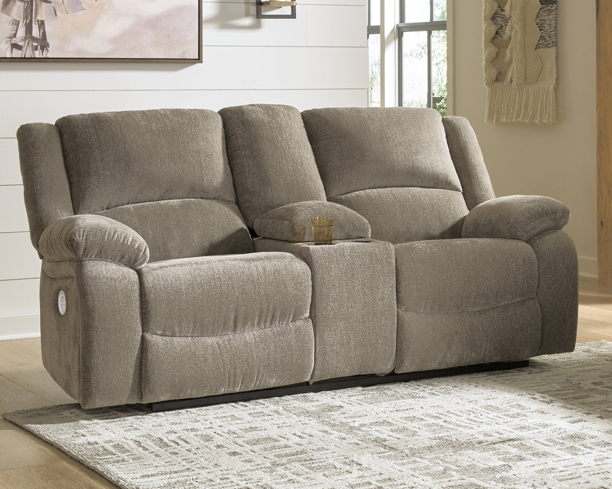 Draycoll Pewter Power Reclining Loveseat With Console