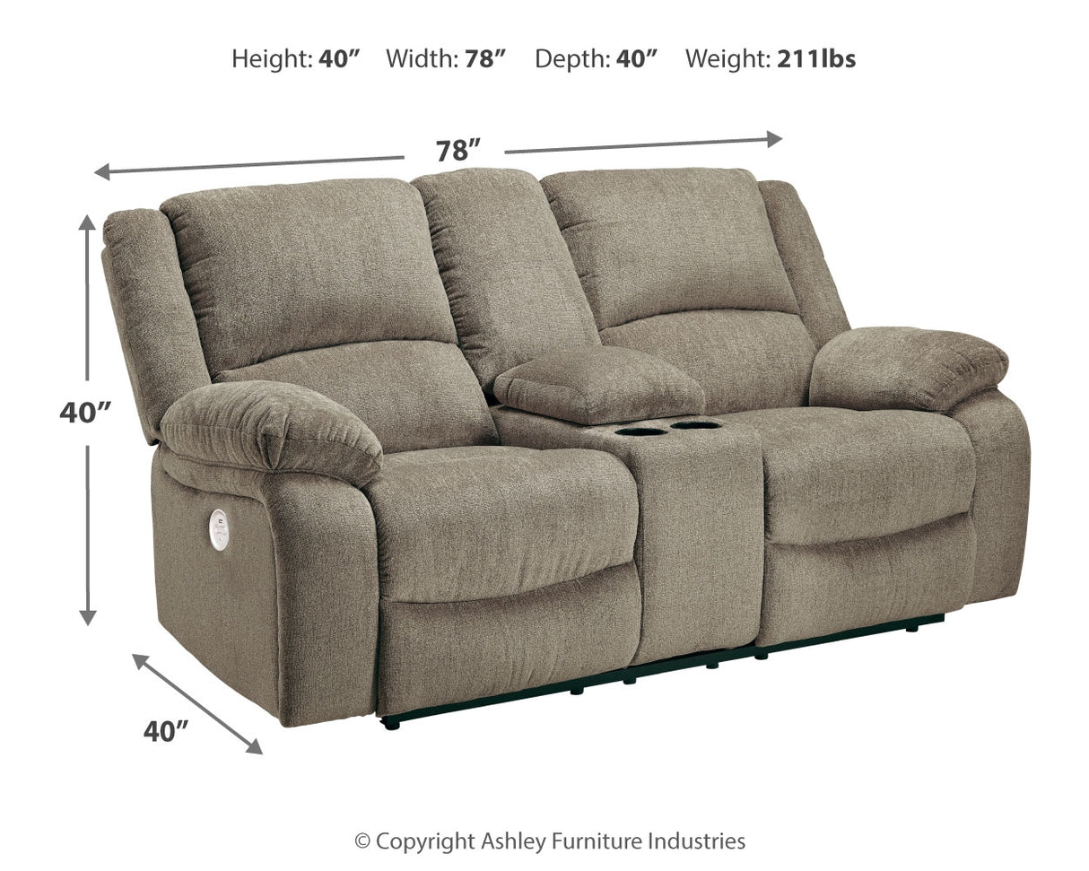 Draycoll Pewter Power Reclining Loveseat With Console