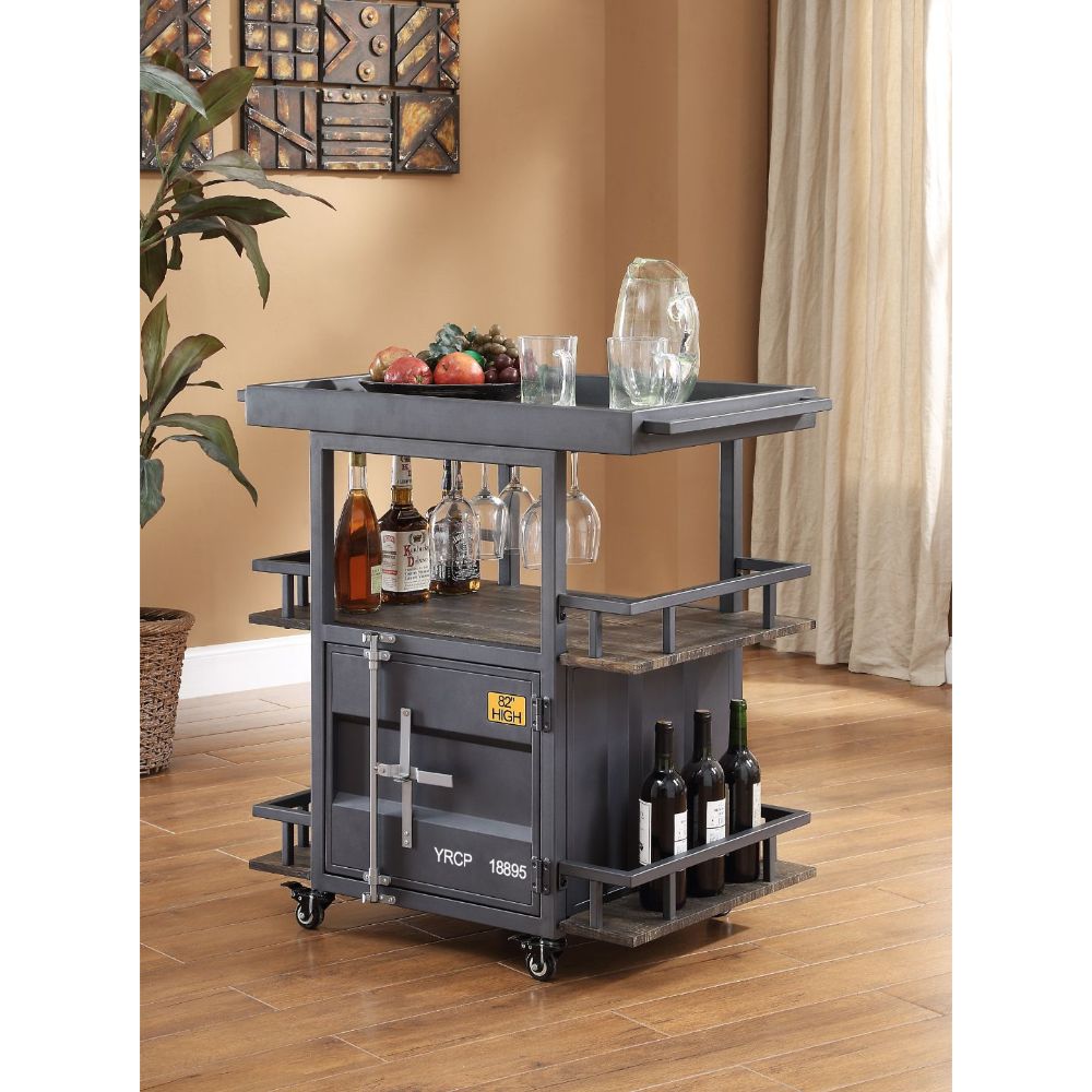 Cargo Antique Walnut & Gunmetal Finish Serving Cart