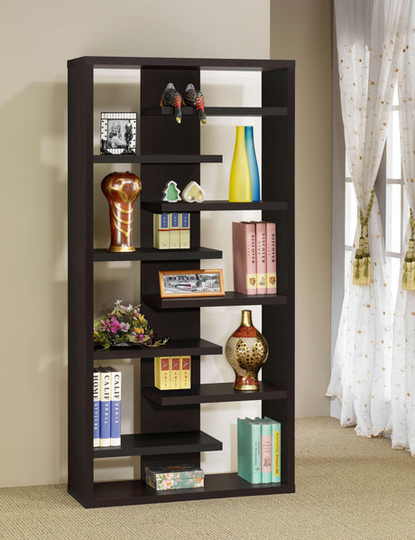 Altmark Bookcase With Staggered Floating Shelves Cappuccino