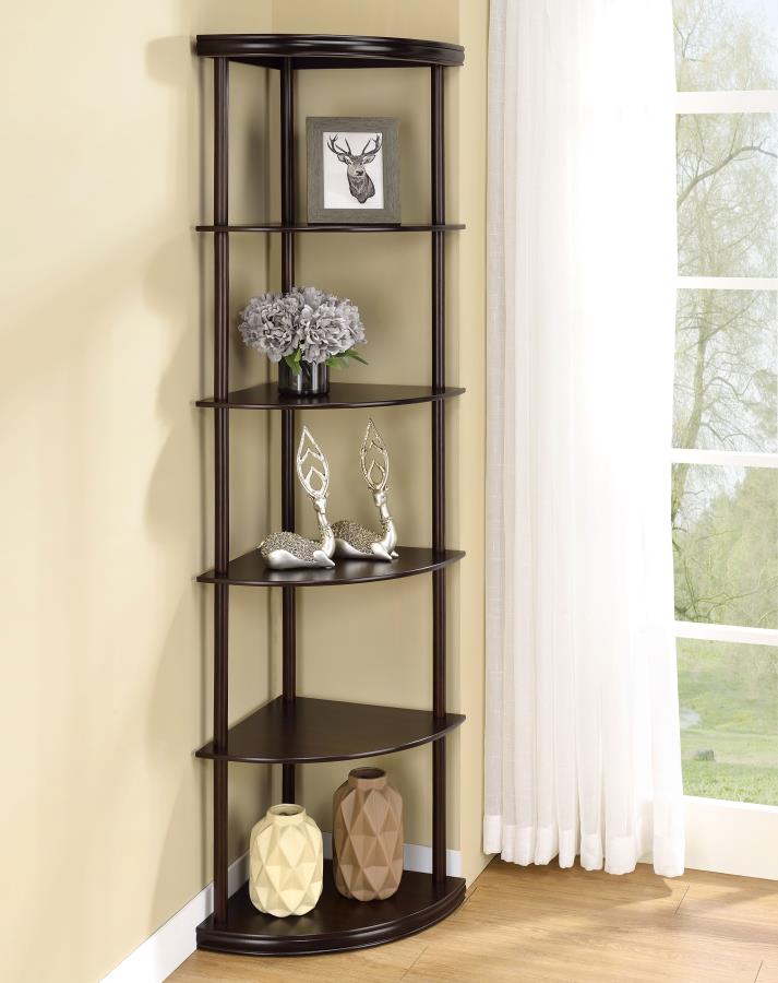 Bonwick 5-Shelf Corner Bookshelf Cappuccino