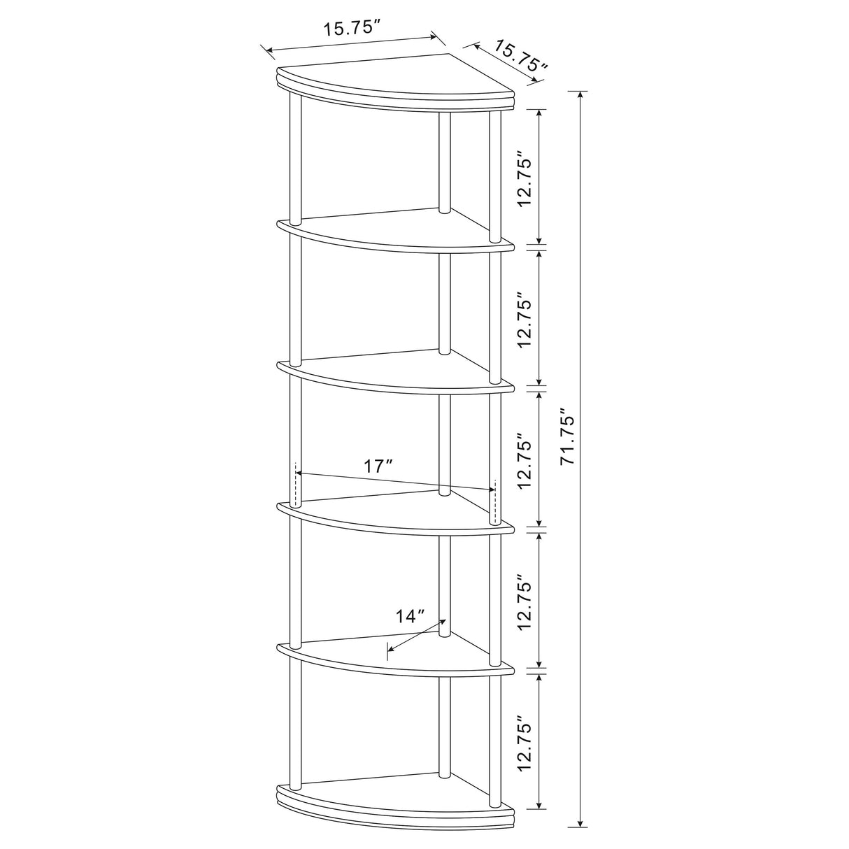 Bonwick 5-Shelf Corner Bookshelf Cappuccino