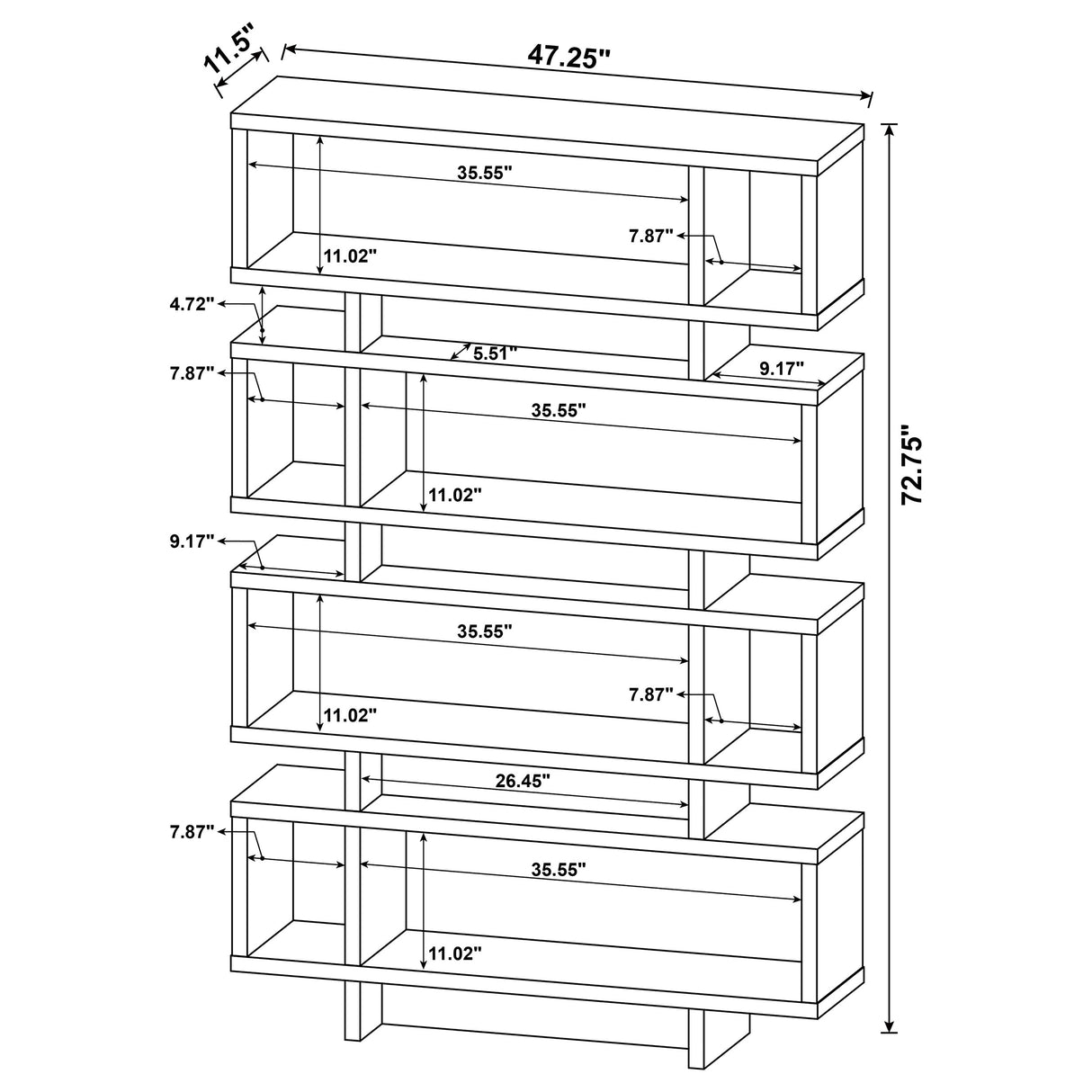 Reid 4-Tier Open Back Bookcase Cappuccino