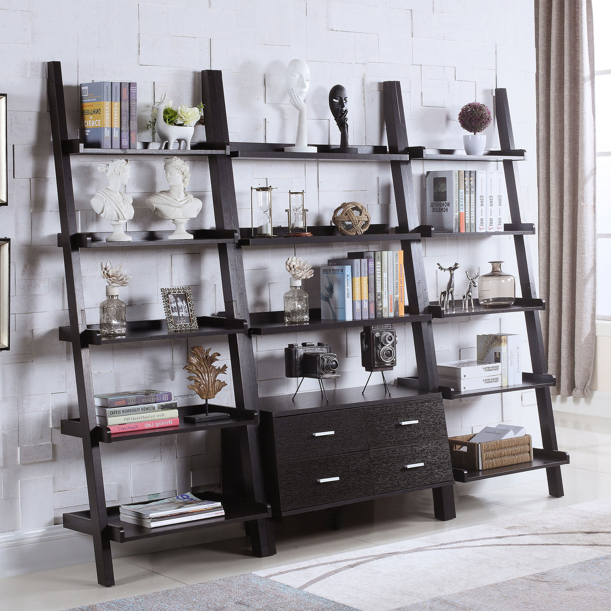 Colella Cappuccino 3-Piece Storage Ladder Bookshelf Set