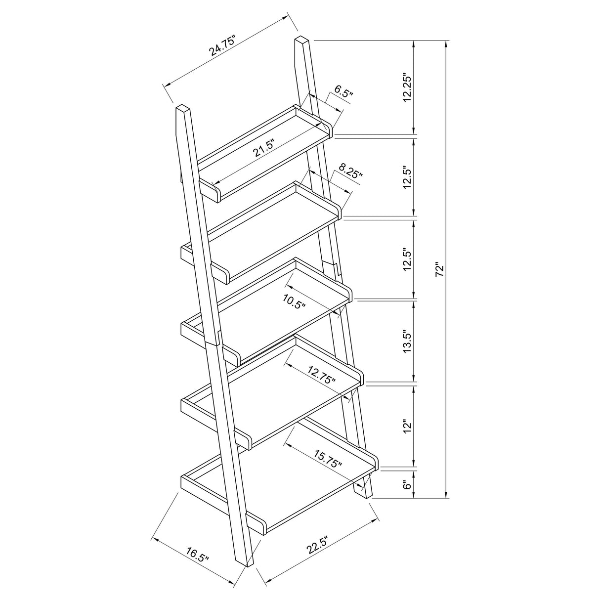 Colella Cappuccino 3-Piece Storage Ladder Bookshelf Set