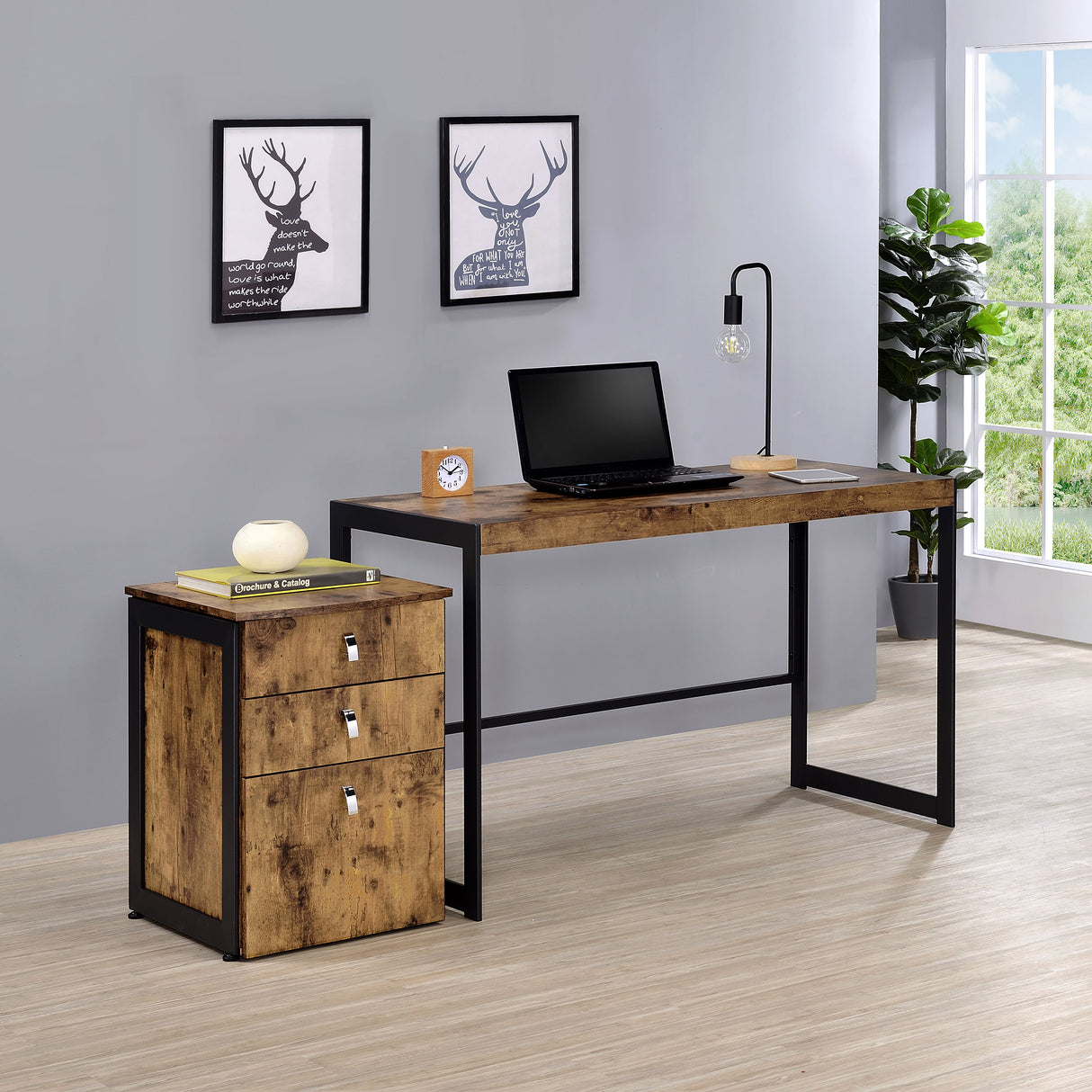 Estrella Rustic Nutmeg 2-Piece Office Desk File Cabinet Set