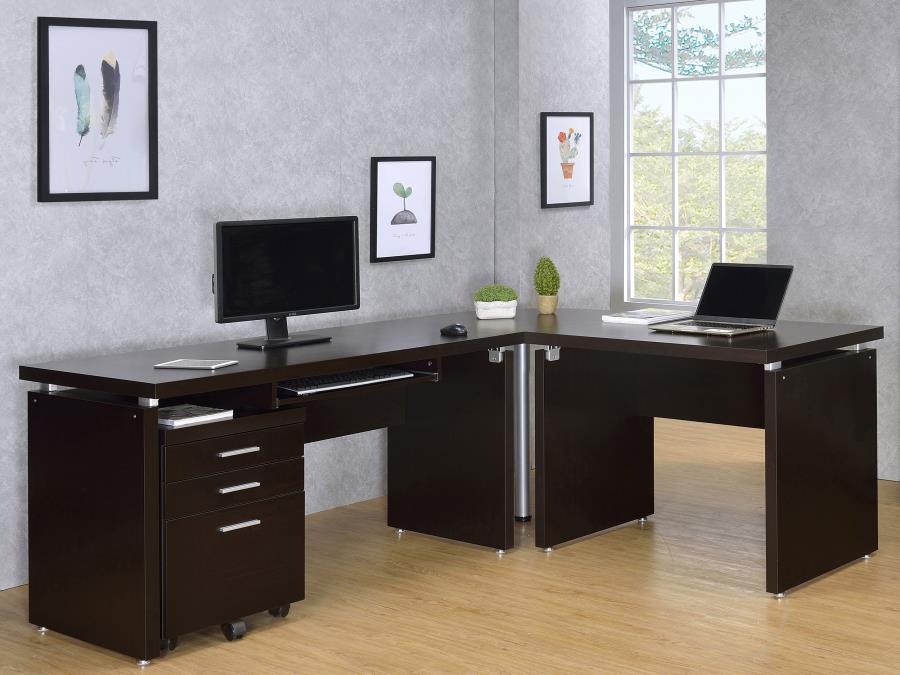 Skylar Cappuccino L-Shape Desk With Mobile File Cabinet