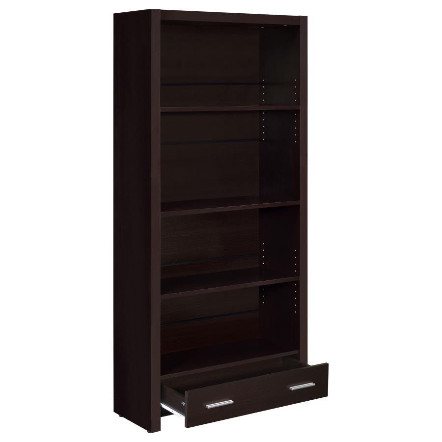 Skylar 5-Shelf Bookcase With Storage Drawer Cappuccino