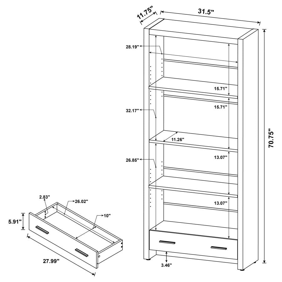 Skylar 5-Shelf Bookcase With Storage Drawer Cappuccino