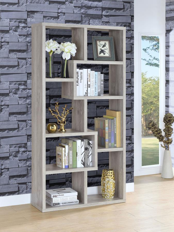 Theo 10-Shelf Bookcase Grey Driftwood