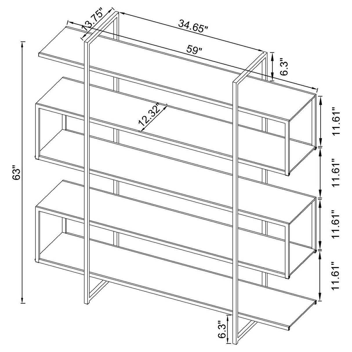 Elmer Clear 63-Inch 5-Shelf Bookshelf And Chrome