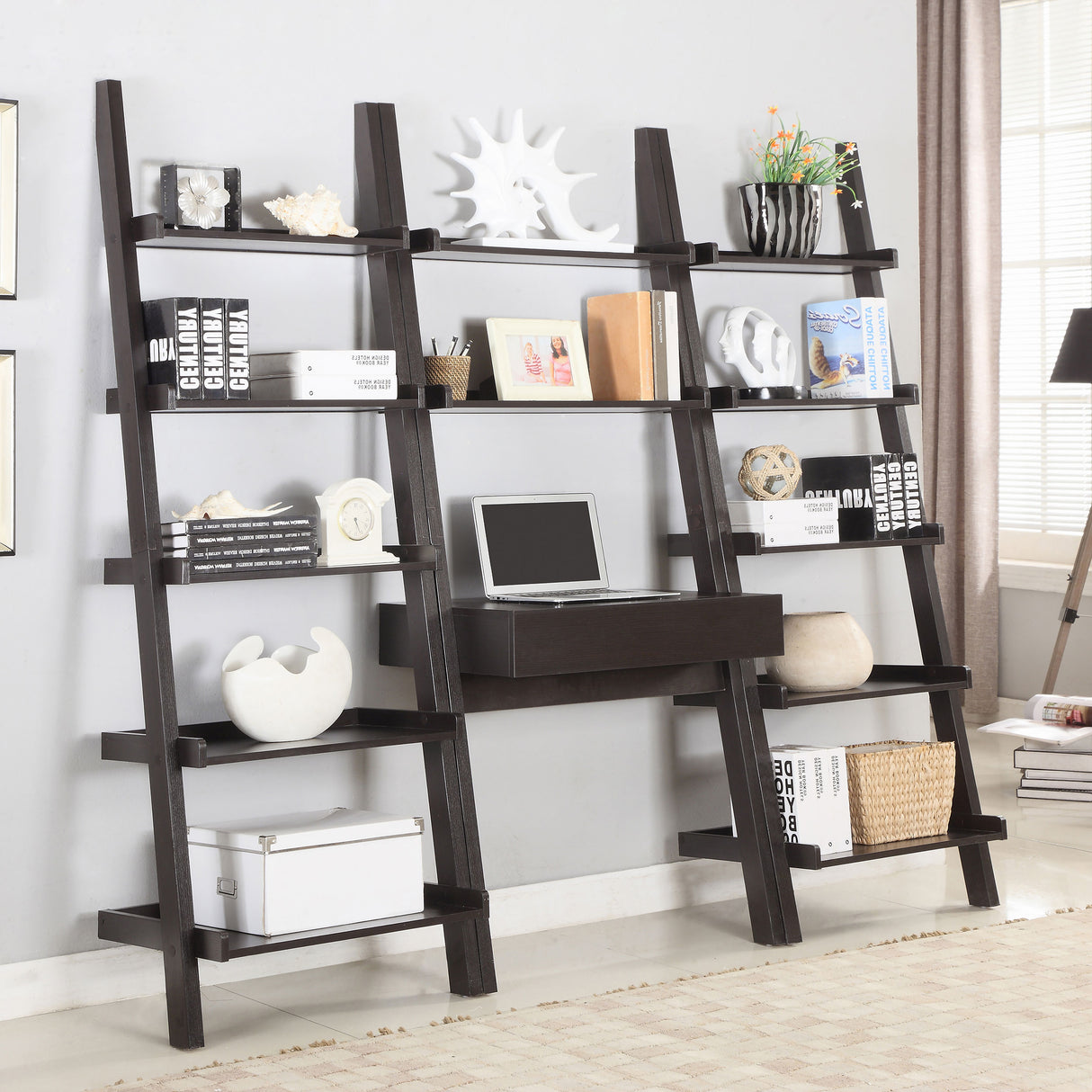 Colella Cappuccino 3-Piece Ladder Desk And Bookcase Set