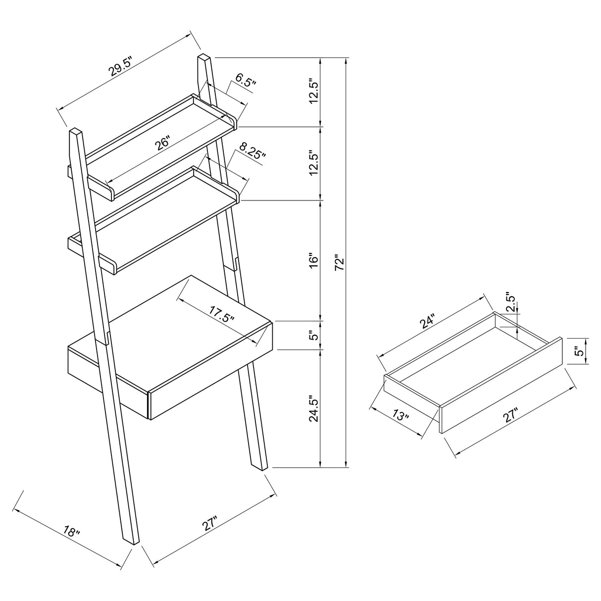 Colella Cappuccino 3-Piece Ladder Desk And Bookcase Set