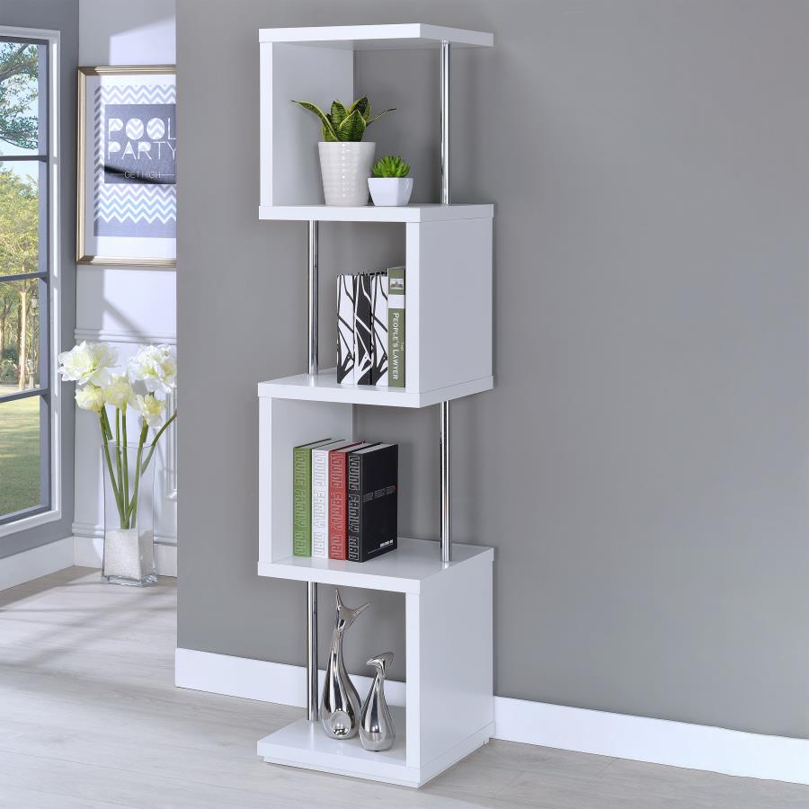 Baxter 4-Shelf Bookcase White And Chrome