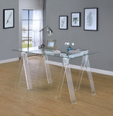 Amaturo Clear 59-Inch Glass Top Acrylic Writing Desk