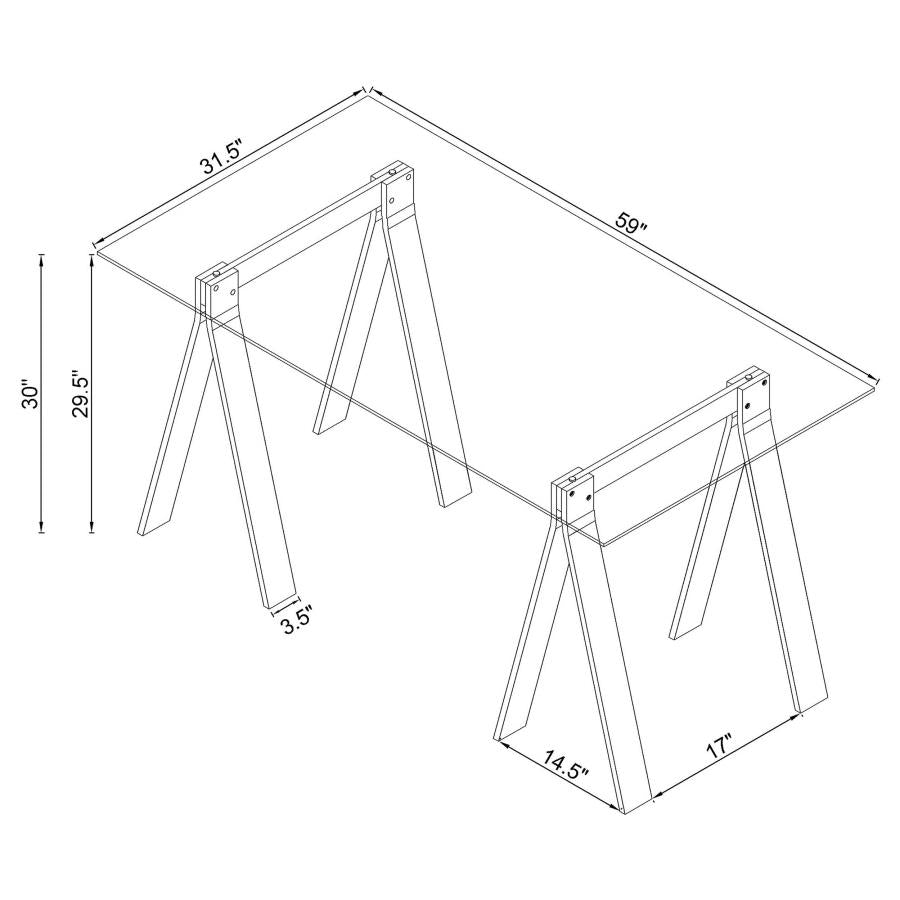 Amaturo Clear 59-Inch Glass Top Acrylic Writing Desk