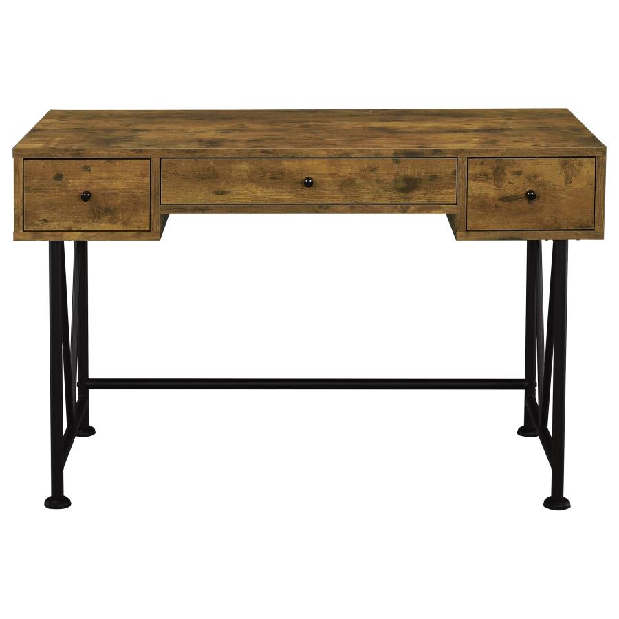 Analiese 3-Drawer Writing Desk Antique Nutmeg And Black