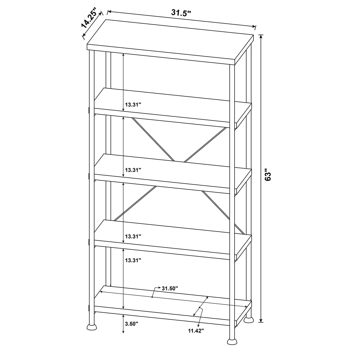 Analiese 4-Shelf Bookcase Antique Nutmeg