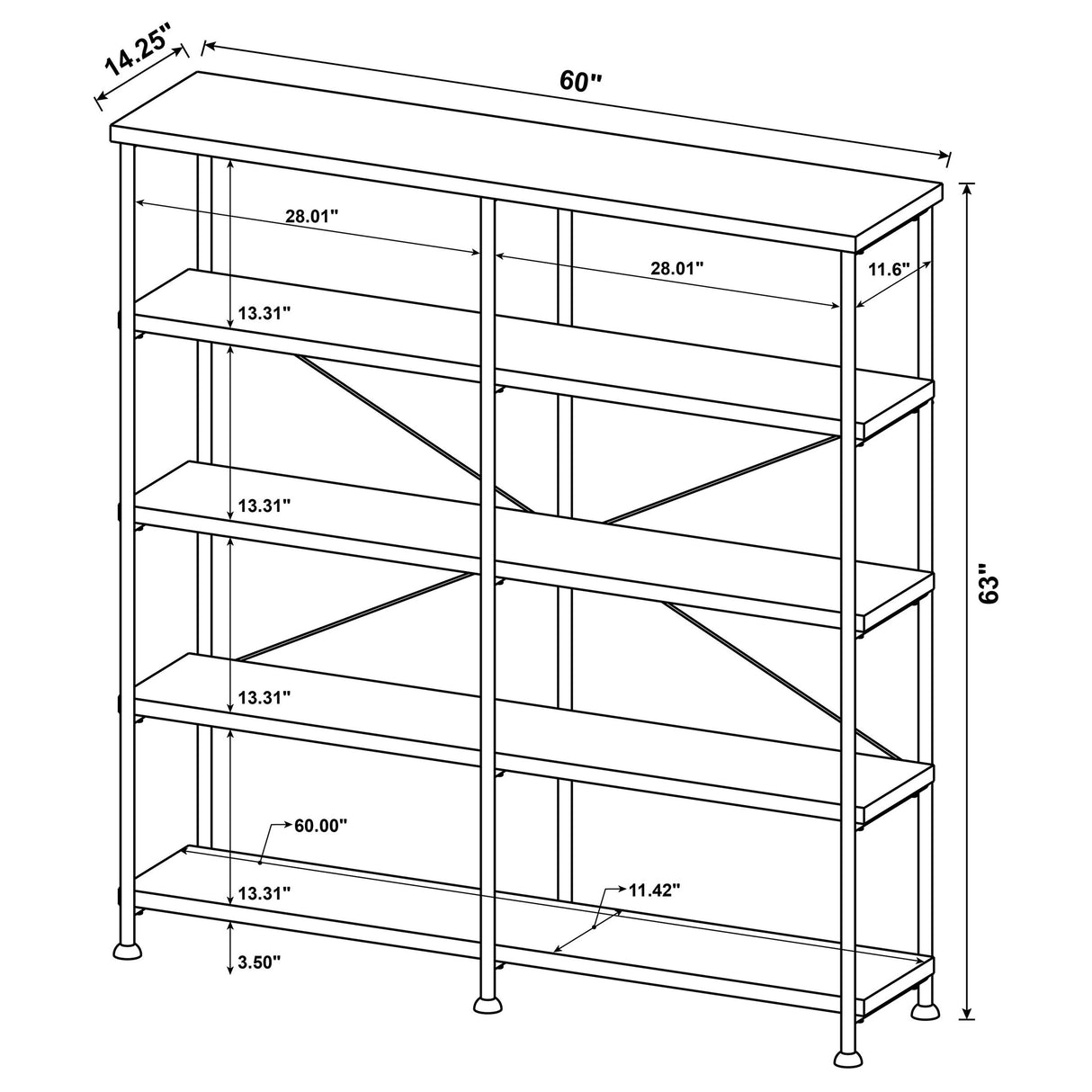 Analiese 4-Shelf Open Bookcase Antique Nutmeg