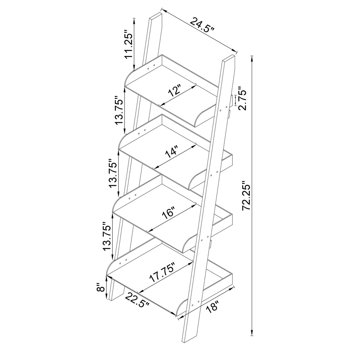 Amaturo 4-Shelf Ladder Bookcase Clear