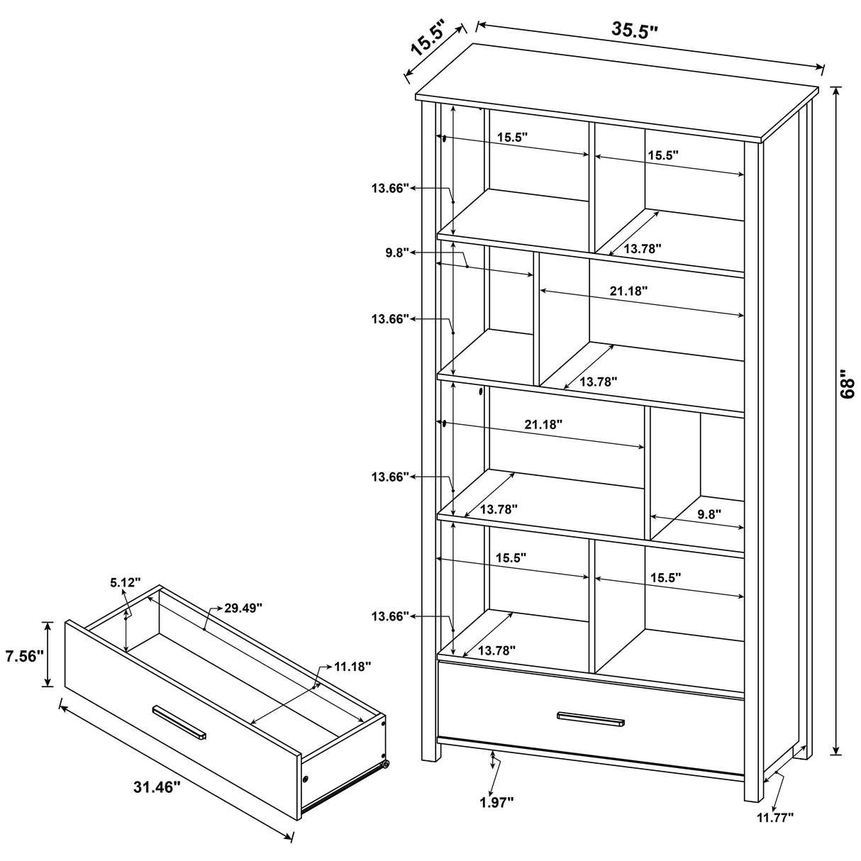 Dylan Rectangular 8-Shelf Bookcase