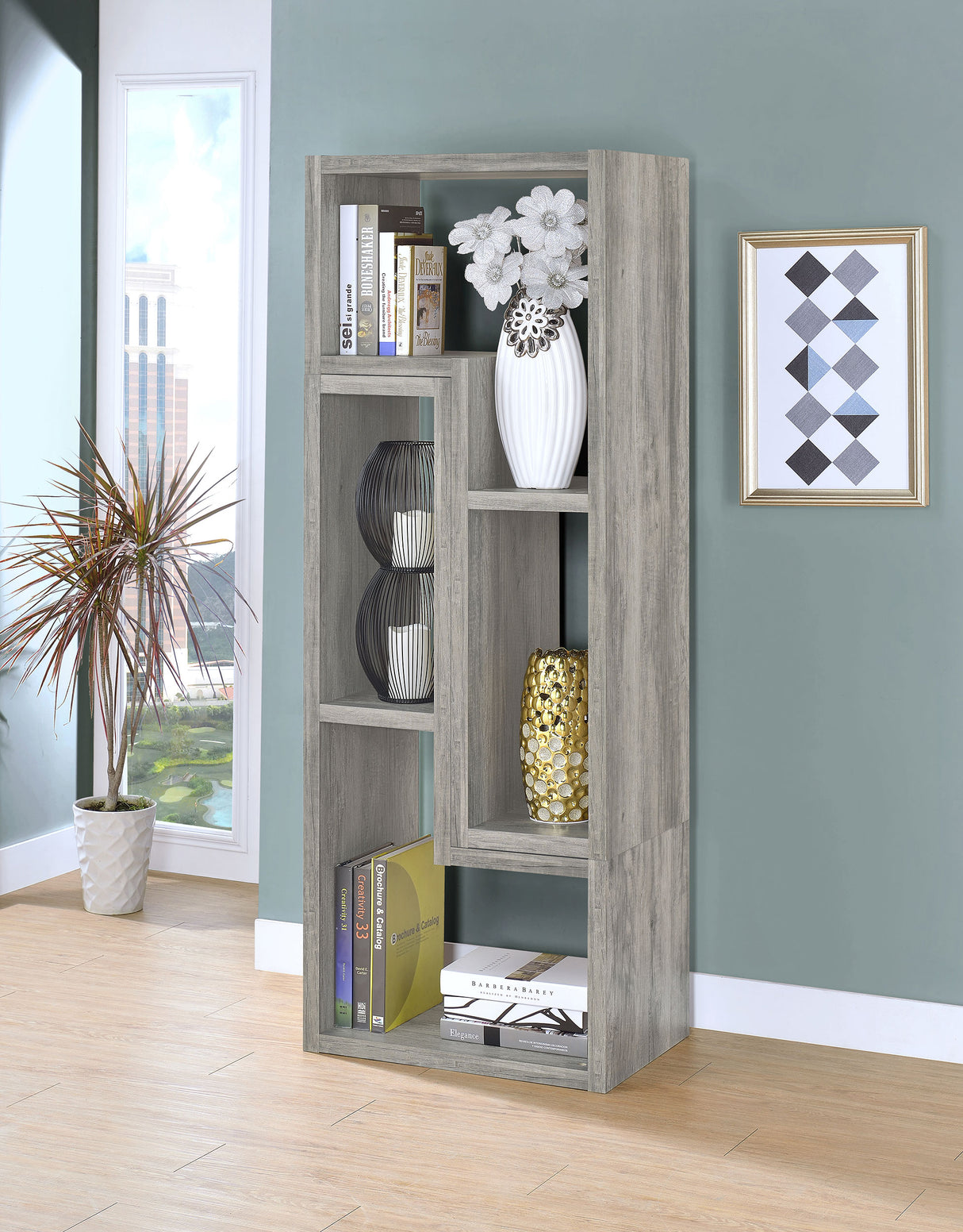 Velma Convertable Bookcase And Tv Console Grey Driftwood