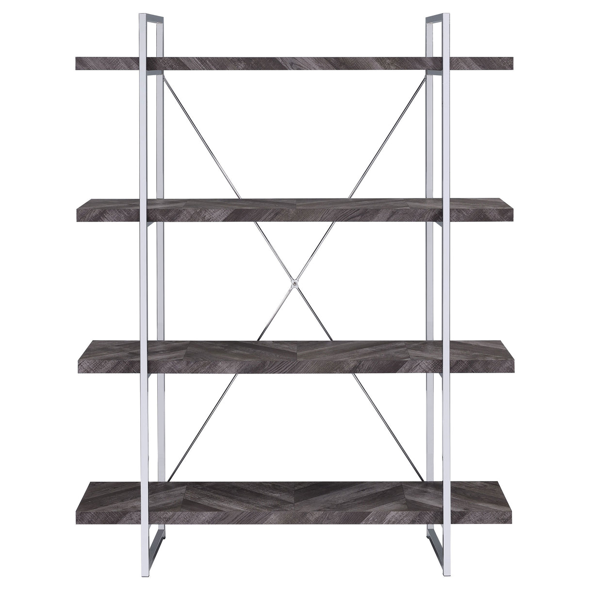 Grimma 4-Shelf Bookcase Rustic Grey Herringbone