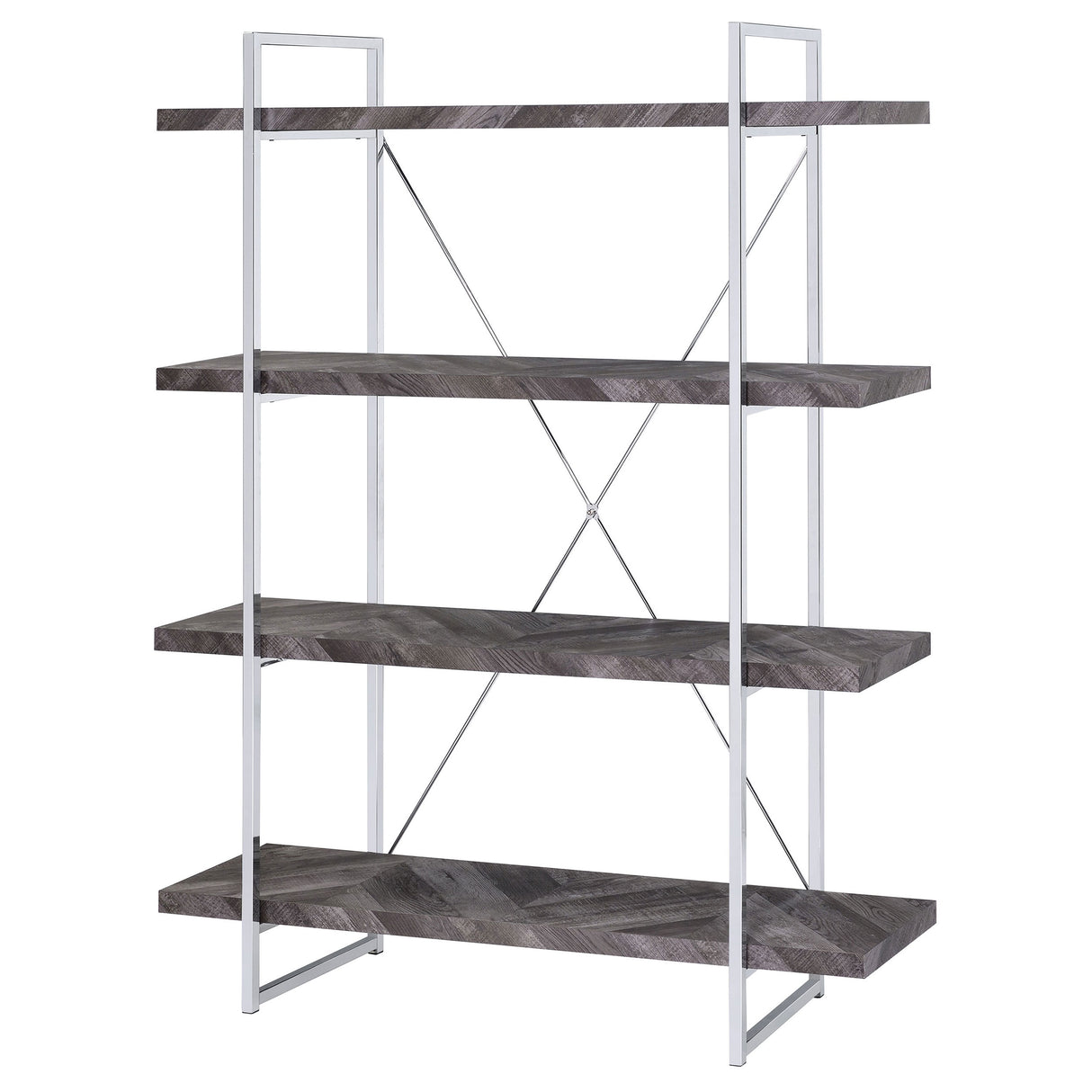 Grimma 4-Shelf Bookcase Rustic Grey Herringbone