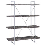 Grimma 4-Shelf Bookcase Rustic Grey Herringbone