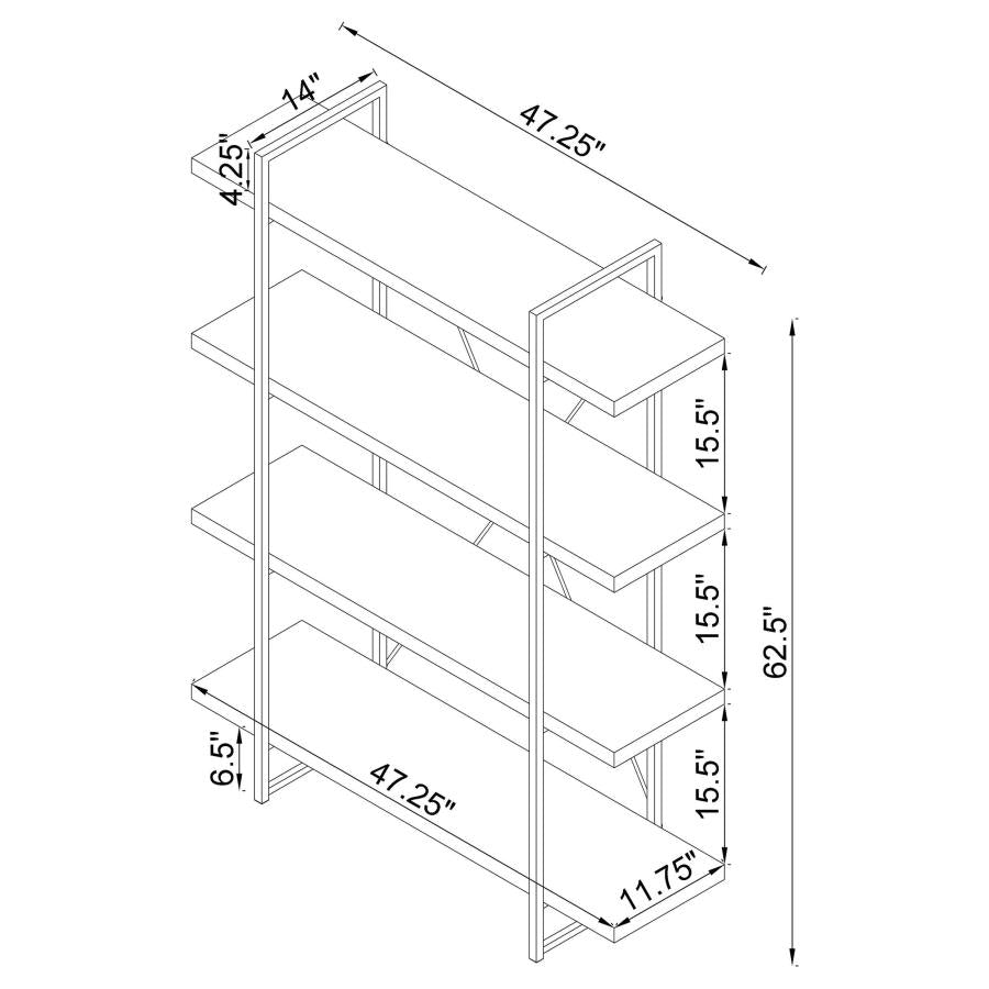 Grimma 4-Shelf Bookcase Rustic Grey Herringbone