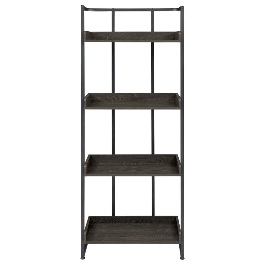 Ember 4-Shelf Bookcase Dark Oak And Sandy Black