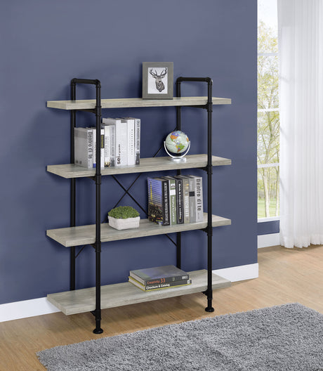 Delray 4-Tier Open Shelving Bookcase Grey Driftwood And Black