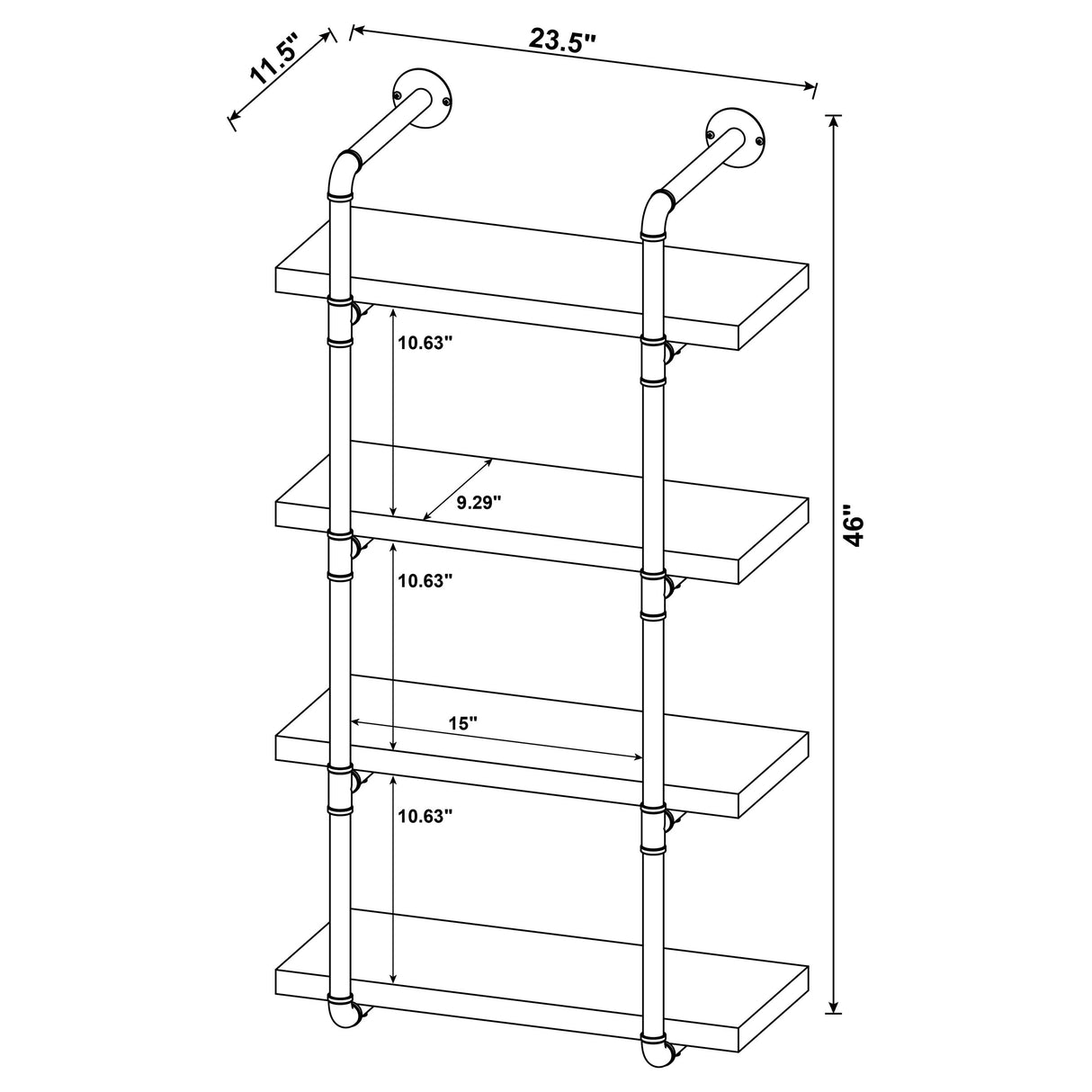 Elmcrest 24-Inch Wall Shelf Black And Rustic Oak