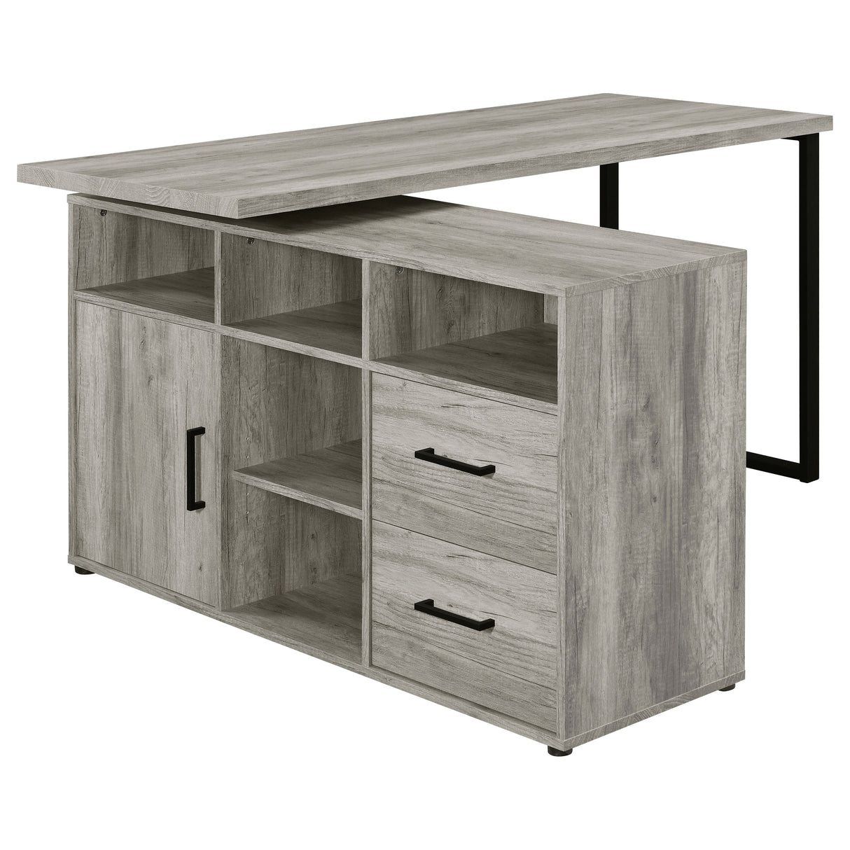 Hertford L-Shape Office Desk With Storage Grey Driftwood