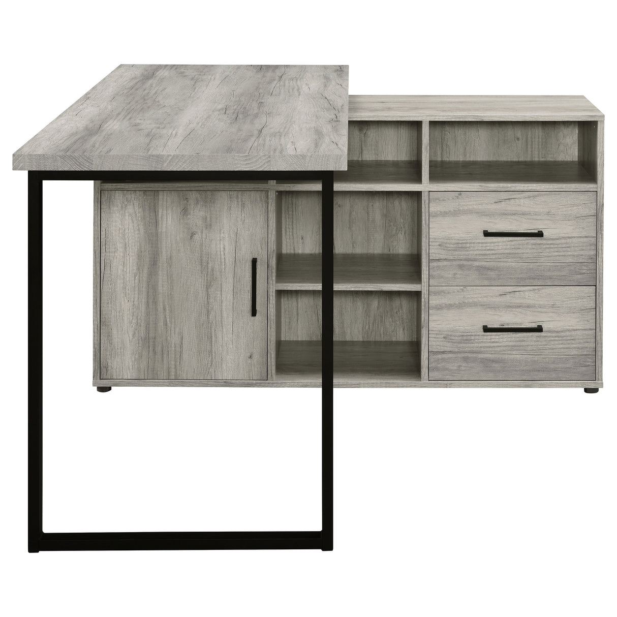 Hertford L-Shape Office Desk With Storage Grey Driftwood