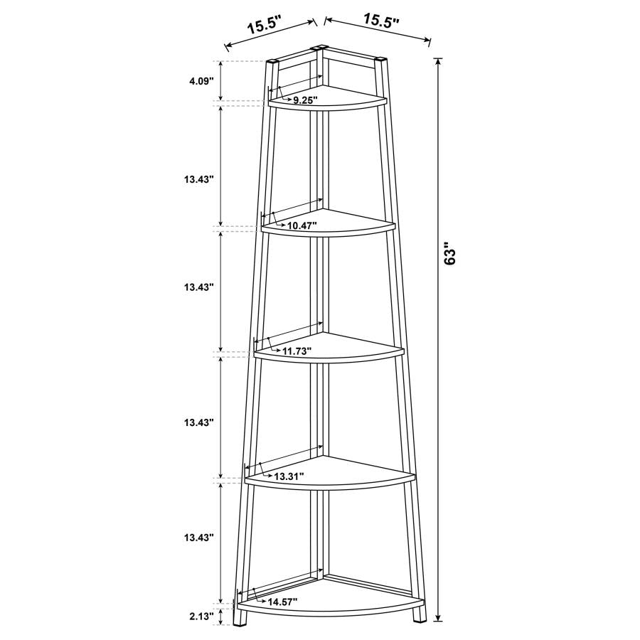 Jacksonville 5-Tier Corner Bookcase Aged Walnut