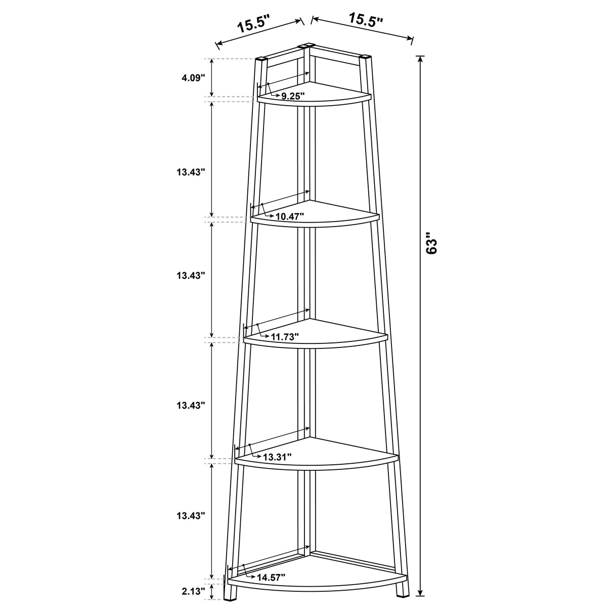 Jacksonville 5-Tier Corner Bookcase Aged Walnut