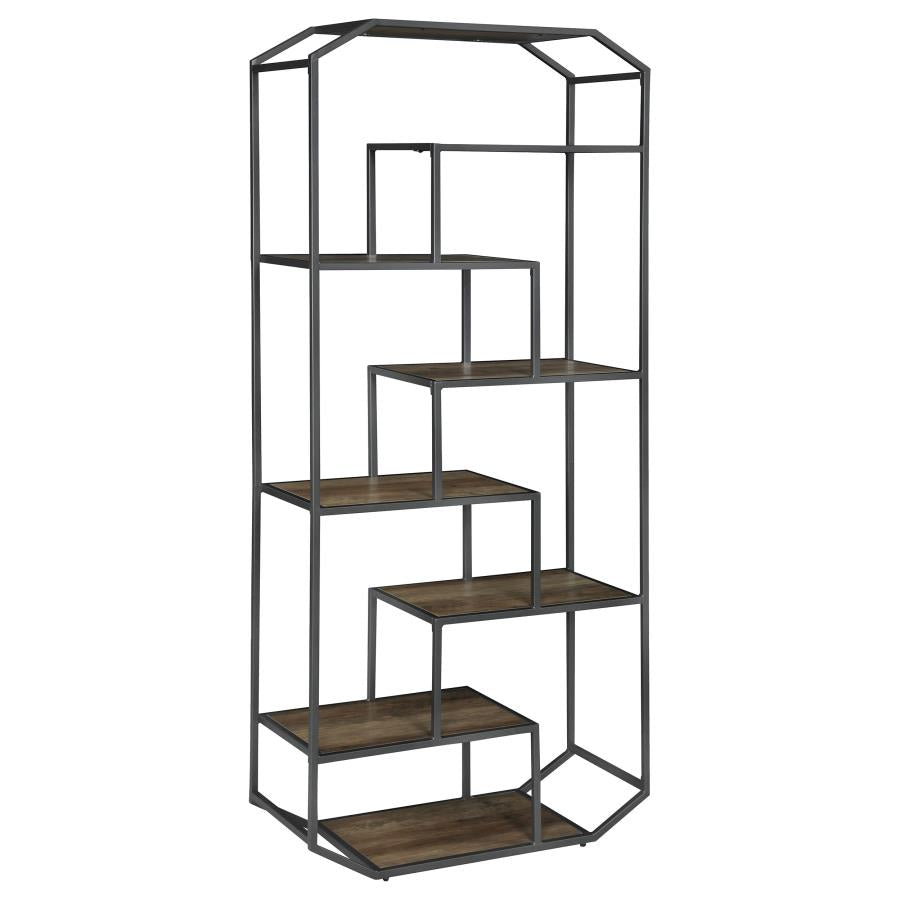 Leland 6-Shelf Bookcase Rustic Brown And Dark Grey