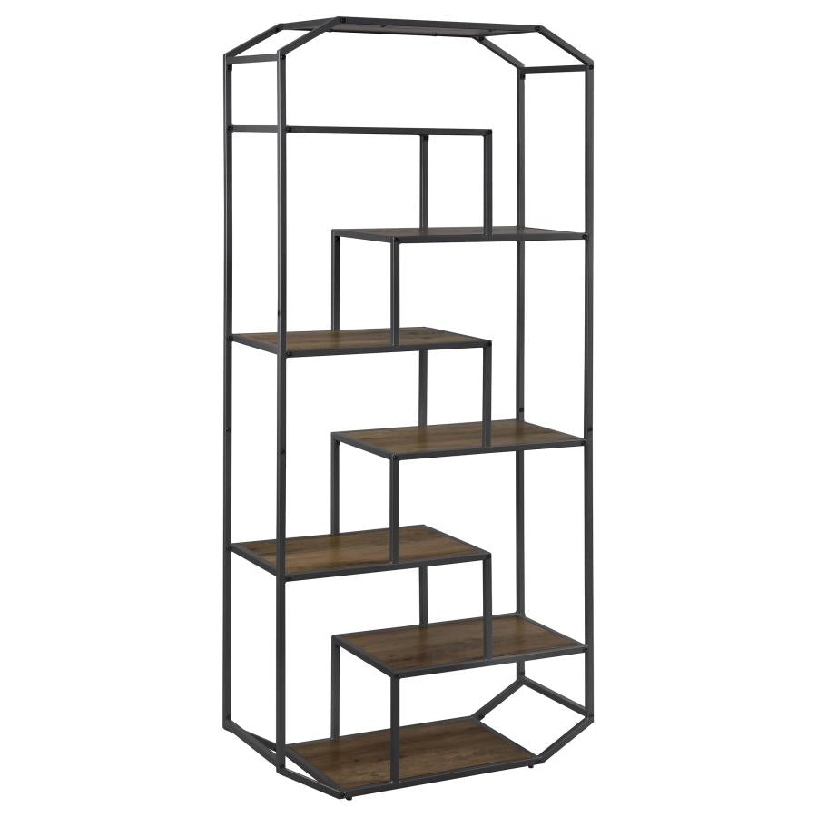 Leland 6-Shelf Bookcase Rustic Brown And Dark Grey