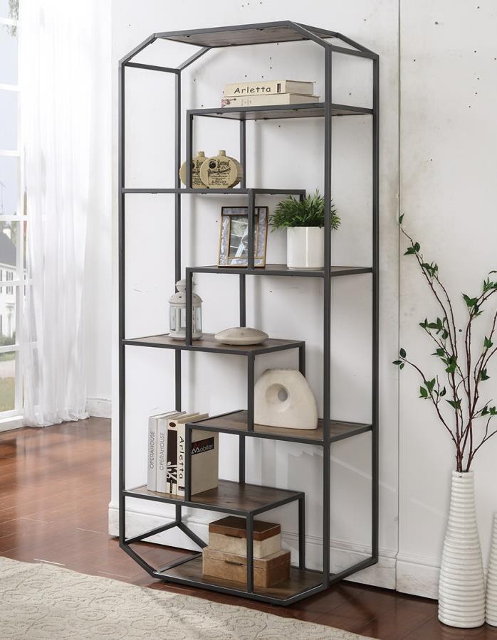 Leland 6-Shelf Bookcase Rustic Brown And Dark Grey