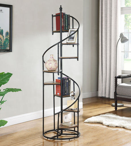 Roseglen 8-Shelf Staircase Bookcase Rustic Brown And Black