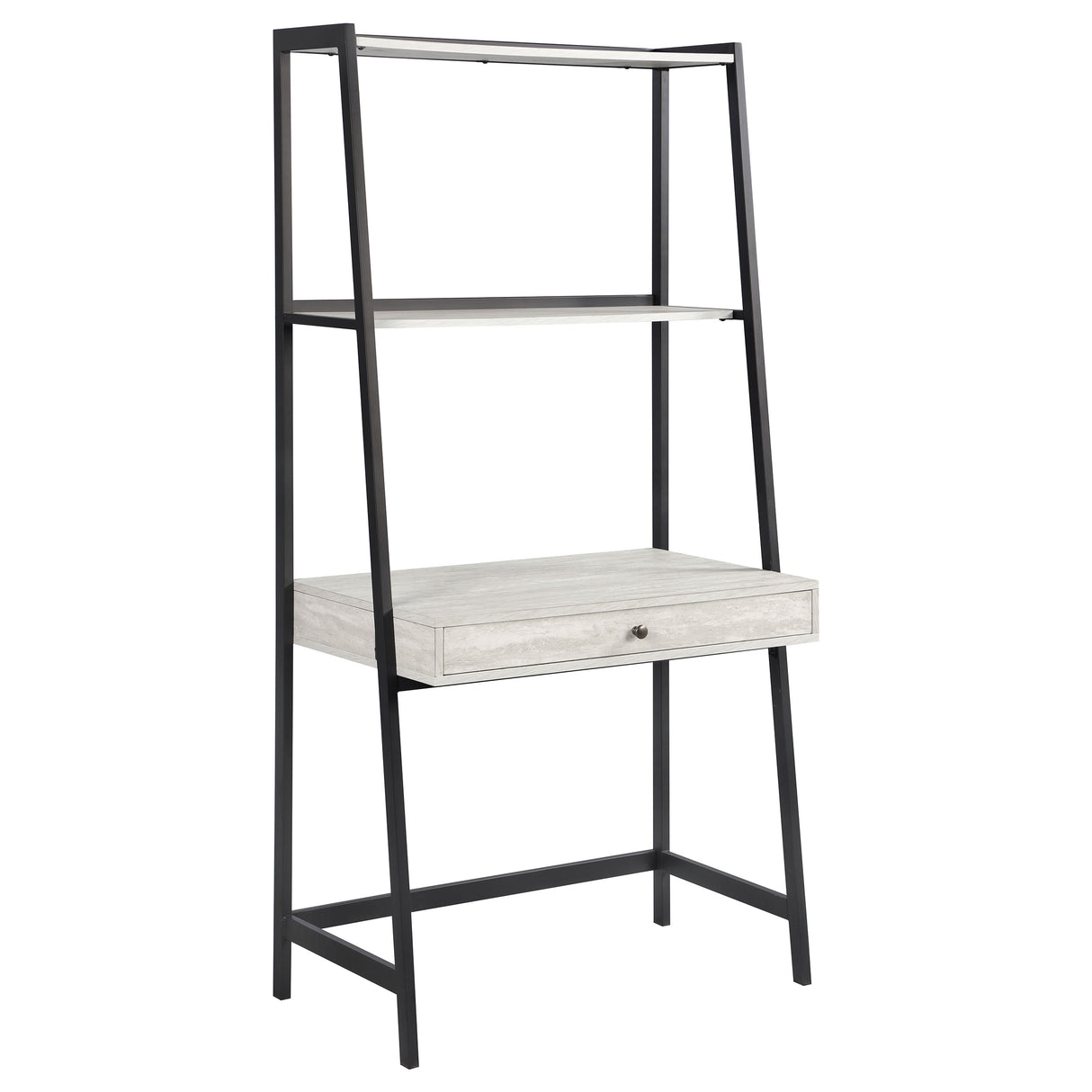 Pinckard 1-Drawer Ladder Desk Grey Stone Herringbone And Black